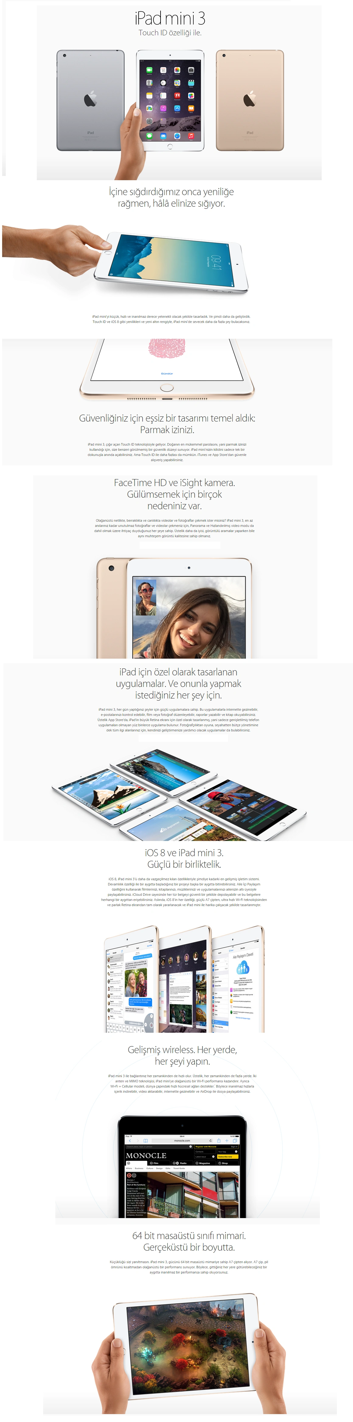 Apple iPad mini 3 16GB Wifi + 4G Sılver Tablet (MGHW2TU/A